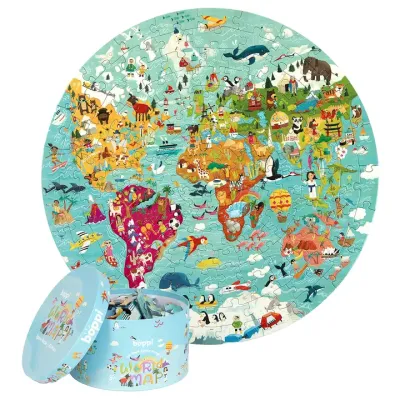 Boppi - Wereldkaartpuzzel - rond formaat - 150 stuks