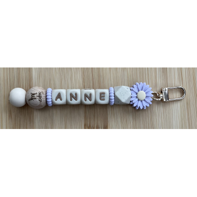 Sleutelhanger juf bloem paars