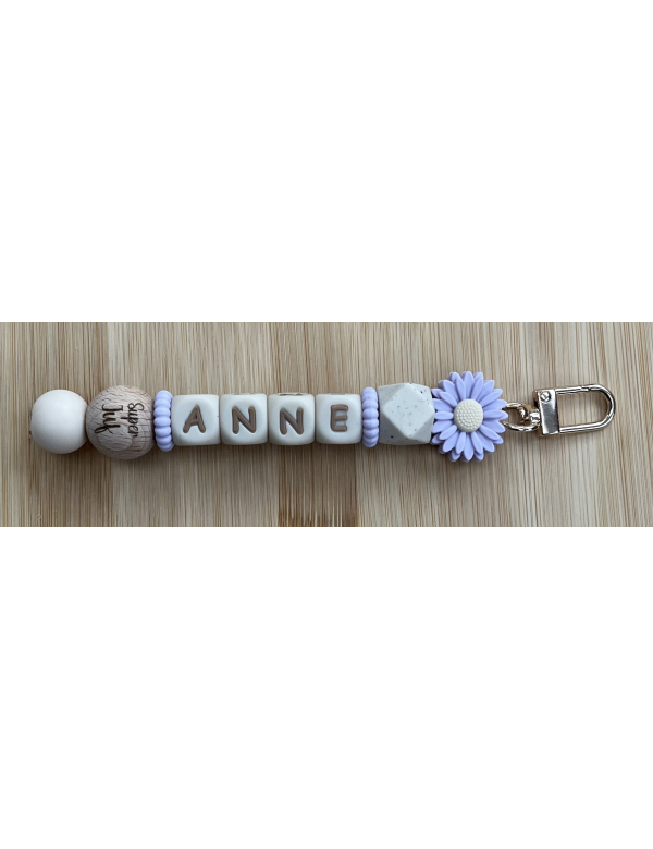 Sleutelhanger juf bloem paars