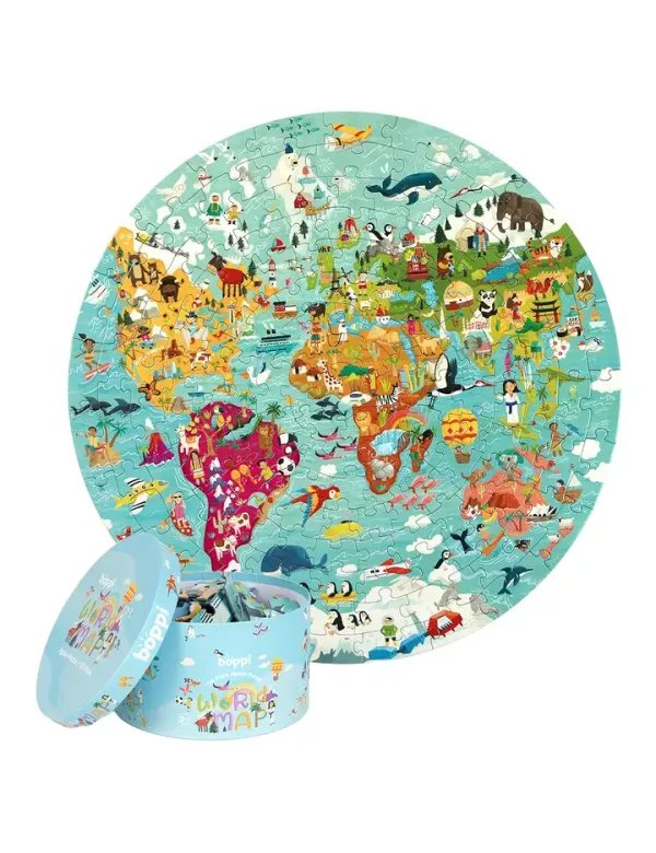 Boppi - Wereldkaartpuzzel - rond formaat - 150 stuks