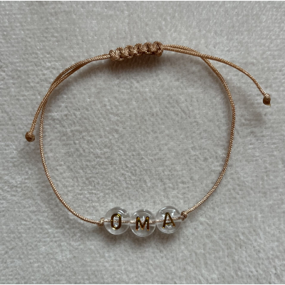 Armband (naam naar keuze) doorzichtig gouden letters